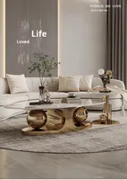 Table basse ovale moderne italienne de luxe léger en acier inoxydable, design simple et créatif pour salon, finition ardoise métallique