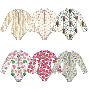 Mới Đến Mùa Hè Bé Gái Áo Tắm Tùy Chỉnh Dài Tay Áo Tắm Phù Hợp Với Với Dây Kéo Trẻ Em Cô Gái Một Mảnh Bơi Mặc - Product Image 1