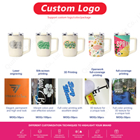 Mug à café isotherme en acier inoxydable de 450 ml avec poignée et couvercle rabattable, personnalisable avec logo, idéal pour le bureau et la consommation quotidienne