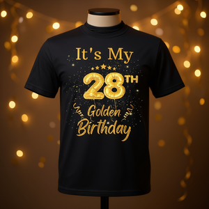 Camiseta de cumpleaños dorada para hombre y mujer, camiseta de celebración de 28 años, It's My 28Th Birthday - Product Image 3