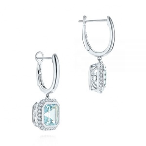 Boucles d'oreilles fines en argent sterling 925 coupe princesse aigue-marine spinelle boucle d'oreille en argent - Product Image 2