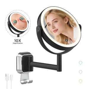 Espejo Redondo con Ventosa, Aumento 5x, Recargable por USB, Extensible y Giratorio con Gancho para Baño, <span class=keywords><strong>Afeitado</strong></span> y Viajes - Product Image 1