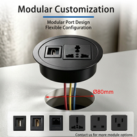 Prise de courant encastrée ronde pour table avec USB Type-C et prises multiples dissimulées pour bureau, table de conférence, mobilier