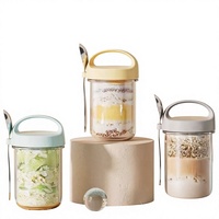 Gobelet en verre pour Overnight Oats avec cuillère en acier inoxydable et couvercle hermétique pour la cuisine, les pique-niques, l'usage quotidien, le petit-déjeuner et le stockage des collations