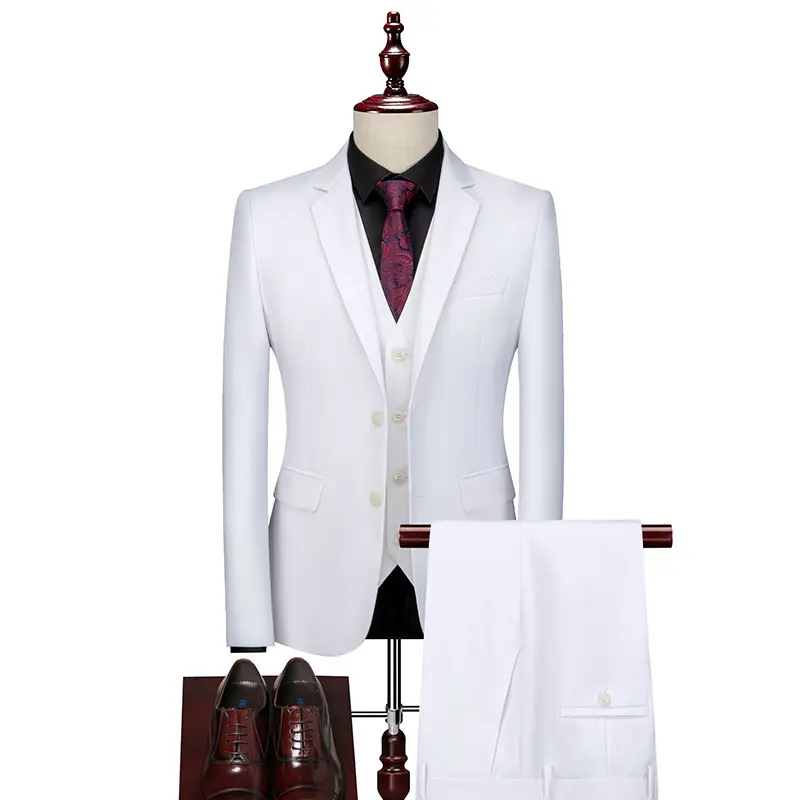 3 Pieces Men Slim Business Casual Suits Dress Three-piece Set Jacket Pants Vest / Male Wedding Groom Blazer Coat Trousers