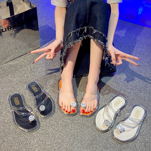 Sandales de plage amincissantes à clip d'orteil, style européen et américain, avec strass et motif <span class=keywords><strong>visage</strong></span> souriant, pour l'été et les loisirs en extérieur - Product Image 4