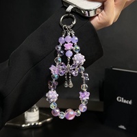 Pulsera con dije de lazo de cristal de colores dulces para cadena de colgante de teléfono móvil, venta al por mayor, dije brillante para teléfono móvil