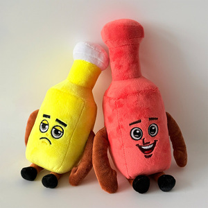 Peluche Sammy Jandel Bouteille de Vin Rose Joyeuse Jaune Triste 5-7 Ans Unisexe Jouet Alimentaire de Cuisine Rempli de Coton PP - Product Image 1