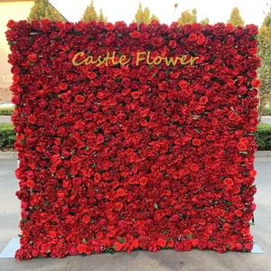 ดอกกุหลาบเทียมสีแดงดอกกุหลาบประดิษฐ์ติดผนังด้านหลังเป็นผ้าแบบม้วนสำหรับตกแต่งบ้านงานแต่งงาน - Product Image 2