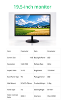 Nouvel écran PC large de 19,5 pouces IPS TN LED 2K, 1600x900 HD+, 60Hz, VGA, montage VESA, luminosité 250cd/m, garantie 1 an
