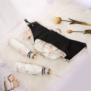 <span class=keywords><strong>Parapluie</strong></span> pliant noir enduit avec logo personnalisé, dentelle florale, pour femme, style Lolita, idéal pour les voyages, cadeau, vente au détail et en gros - Product Image 2