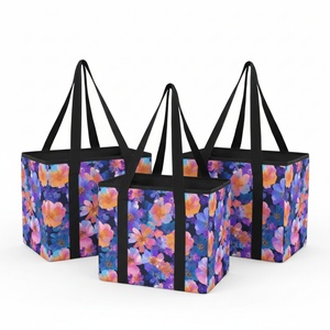 Bolsa de Compras Reutilizable con Diseño Floral, Plegable, Grande, Cuadrada, Personalizada con Asas Largas - Product Image 1