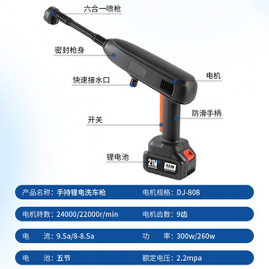 Pistola de lavado de coches inalámbrica de alta presión, 21V, 2,5 MPa, batería de litio portátil, kit de herramientas de riego para jardín, para lavado de coches y plantas - Product Image 3
