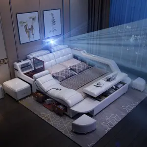 Hochwertige moderne Multimedia-Lautsprecher USB-Ladegerät Leder massage Schlafzimmer möbel Smart Multifunktion sbett mit Aufbewahrung sbox