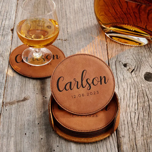 Cadeau d'affaires de haute qualité pleine fleur en cuir véritable tasse caboteur Table basse tapis tasse sous-verres - Product Image 4