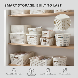 סל אחסון נורדי סִגְנוֹן חיקוי ראטן, סל ארגונית רשת חלולה נושמת, סל PP רך ידידותי לסביבה לבית - Product Image 4