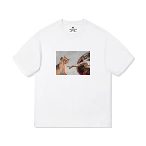 Adam cho mèo nắm tay thần cotton crewneck ngắn tay T-Shirt 260 gram phong cách giản dị lỏng phù hợp với vải dệt kim vài văn bản in ấn - Product Image 1