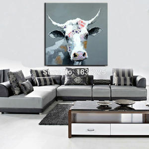 <span class=keywords><strong>Peinture</strong></span> à l'huile abstraite d'animaux peinte à la main en gros, <span class=keywords><strong>peinture</strong></span> à l'huile <span class=keywords><strong>de</strong></span> tête <span class=keywords><strong>de</strong></span> vache moderne sur toile pour décoration murale - Product Image 3