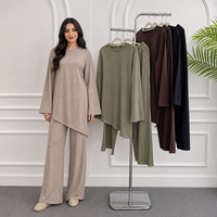 Ensemble coordonné Mexizo Moyen-Orient en pur coton, asymétrique, avec haut à manches longues et ourlet irrégulier à nouer au dos et pantalon, pour le quotidien