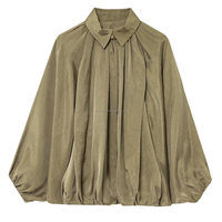 Chaqueta Blusa de Satén con Dobladillo Abullonado Personalizada para Mujer, Camisa con Cierre para Damas