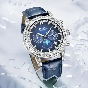 Mark Fairwhale Men's Watch Diamond Multi-functional 3 Eyes 6 Needles Simple Fashion Quartz Watch Luminous
