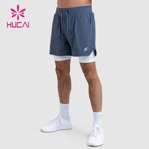Pantalones Cortos Deportivos de Gimnasio para Hombre HUCAI, Personalizados con Logotipo OEM, Forrados, de Doble Capa, de Nailon, con Dobladillo Dividido, de 5 Pulgadas, 2 en 1, para Entrenamiento Físico - Product Image 6
