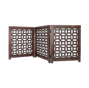 Wooden Foldable <b>Pet</b> Dog Safety <b>Gate</b> -3 Panels 20"Wx24"H- Hand Carved Solid Wood And MDF - Free Standing Portable Indoor Doorway - Product Image 1
