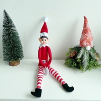 Figurine de Noël Elfe Vert Festif 40cm, Poupée en Peluche Assise avec Jambes Rayées pour Décoration Maison, Étagère, Fenêtre, Fête