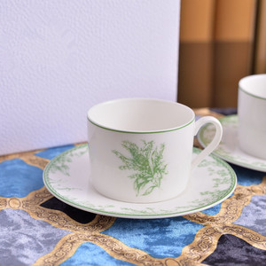 New British Minimalist Lily of the Valley Patterned Porcelain <b>Cups</b> and Plates for Afternoon <b>Tea</b> - Product Image 4