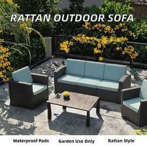 Muebles de Jardín Modernos de Plástico Impermeable, Juego de Sofás para Exteriores, para Villa, Parque, Patio, Tres Plazas, Modular, 4 Cojines - Product Image 2