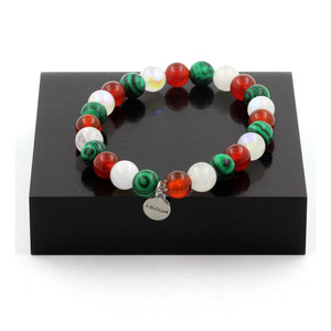 Pulsera de Ágata Roja + Piedra Lunar + Malaquita con Cuentas de 8 mm. - Product Image 1