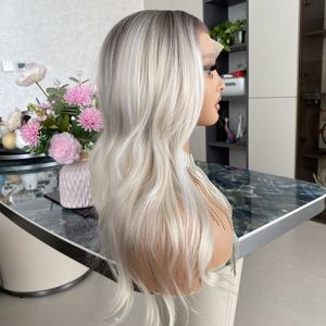 Carkira <b>Wigs</b> Scandi Hairline Soft Ash Brown Natural Wave <b>Synthetic</b> 13x6 Lace Front <b>Wig</b> Heat Resistant Transparent 20inch - Product Image 2