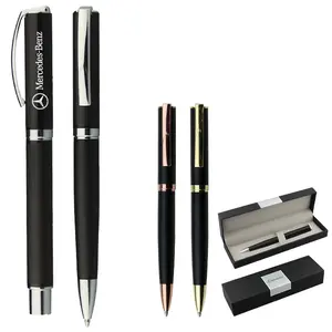 2023圆珠笔枪黑色/染色钢金属笔品牌，带定制标志，用于促销金属笔套装