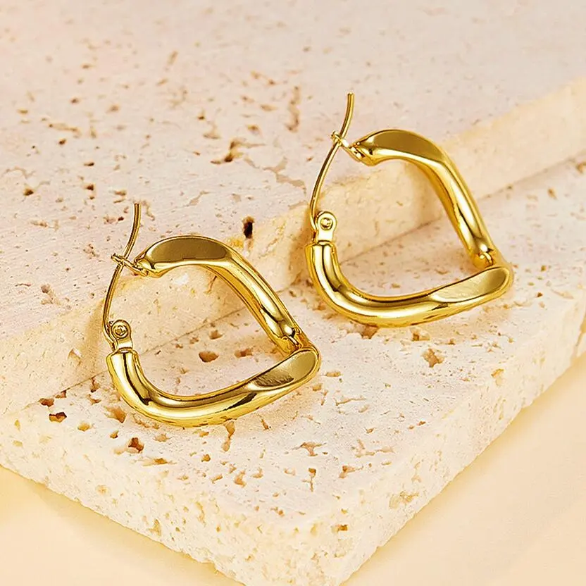 2024 Trend Fashion jewelry wholesale Non Tarnish Waterproof Irregular 18k Gold Plated Stainless Steel Hoop Earrings For Women