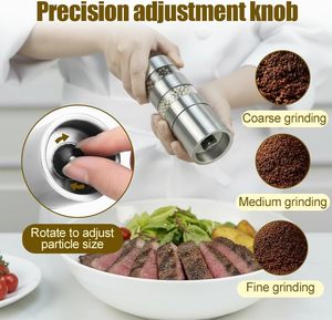 Moulin à sel et à poivre manuel en acier inoxydable pour usage domestique et professionnel, avec broyeur en céramique et corps en PC pour épices sèches - Product Image 2