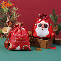 Sac cadeau avec cordon de serrage en polyester-coton Décorations de réveillon de Noël pour enfants avec impression numérique