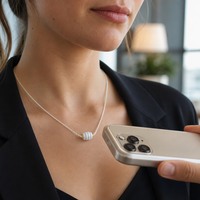 Cordon linéaire blanc cassé avec puce NFC intégrée, perles cannelées, réglable, couleur crème, pour lien web