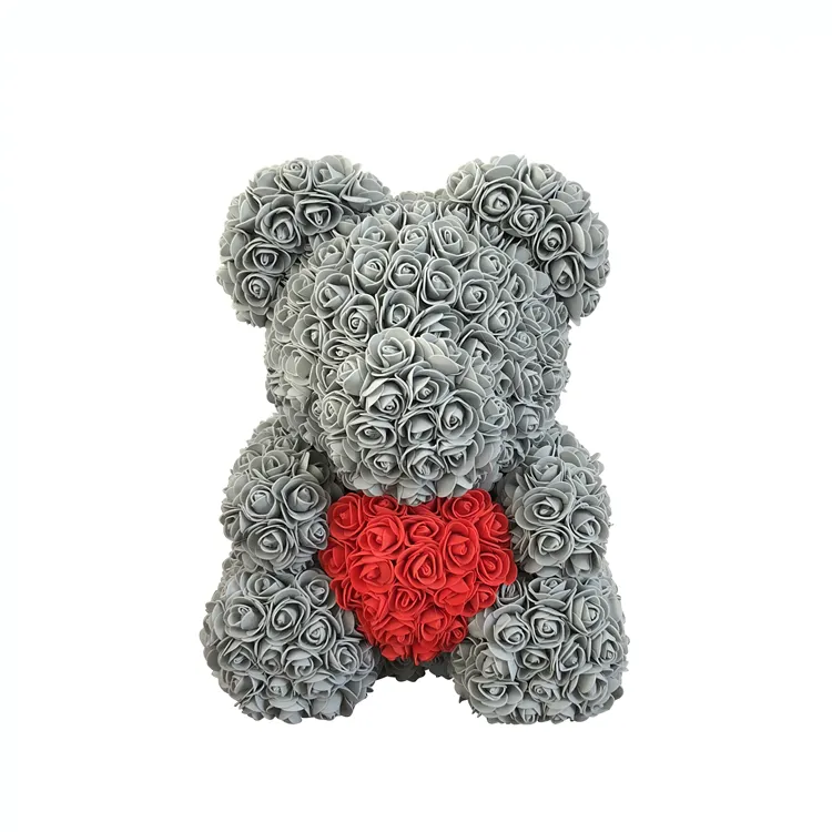 40cm Luxury PE Rose Pug Rose Bear Artificial Flower Teddy Foam Bear of Roses With Heart Gifts for Women Valentines Gift Wedding