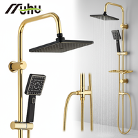 Colonne de douche moderne en gros sans robinetterie, design en acier inoxydable brossé doré, ensemble de douche de salle de bain avec pommes de douche effet pluie
