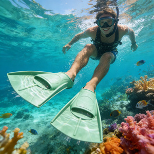 Silicone Short Dive Fins Open Heel Swimming Training Equipment Light Green Adjustable For Snorkeling And Diving - Product Image 2