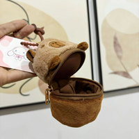 Étui pour écouteurs, porte-clés, breloque, petit jouet en peluche et porte-monnaie, motif panda et capybara mignons de style dessin animé en bambou