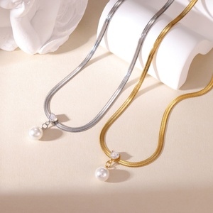 Snake Bone <b>Chain</b> Necklace with Square Zircon Pendant Geometric <b>Titanium</b> Steel Gold Plated Stainless Steel for Gift - Product Image 4