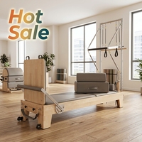 Máquina de Pilates Reformer Profesional de Grado Estudio, Cama de Madera Sólida, Equipo Premium, Madera de Nogal, Plegable