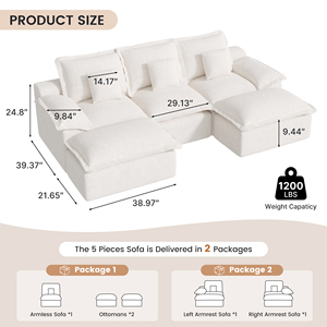 Conjunto de Sofá Cama Modular en Forma de U con 2 Otomanas, 3 Plazas, No Requiere Montaje, Relleno de Esponja, para Uso en Salón - Product Image 6