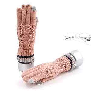 Woolen Knitted Gloves Ladies Jacquard Touch Screen Warm Fashion Touchscreen Winter Gloves