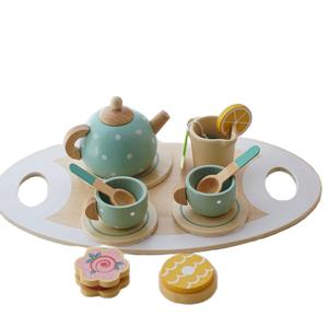 Service à thé en bois pour enfants, jeu d'imitation éducatif, jouets de cuisine miniature, simulation de thé de l'après-midi, théière et tasses - Product Image 2
