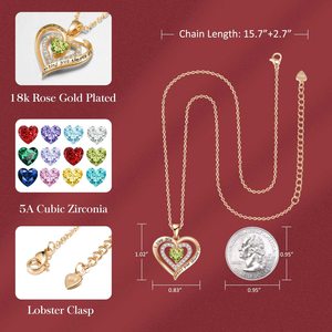 Collier Cœur en Argent Sterling 925 Plaqué Or Rose avec Péridot Simulé Pierre de Naissance d'Août, Pavé de Zirconiums Blancs, Bijou Fin Romantique - Product Image 3