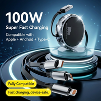 Cable de Carga Rápida Retráctil 3 en 1 Tipo-C de 100W 6A con Soporte para Teléfono, Logotipo Personalizado, 1.2M, Multi USB, Regalo Promocional