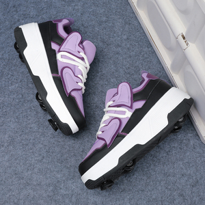 <span class=keywords><strong>Pattini</strong></span> a rotelle unisex viola e neri a 2/4 ruote, stile cuore, scarpe con ruote deformabili per adolescenti - Product Image 2
