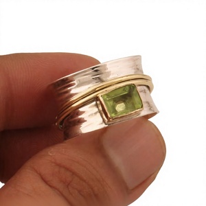 Green Peridot 925 Sterling Silver <b>Spinner</b> Bezel Setting Gemstone <b>Ring</b> Trendy Christian Handmade Antique Fine Jewelry Certified - Product Image 1